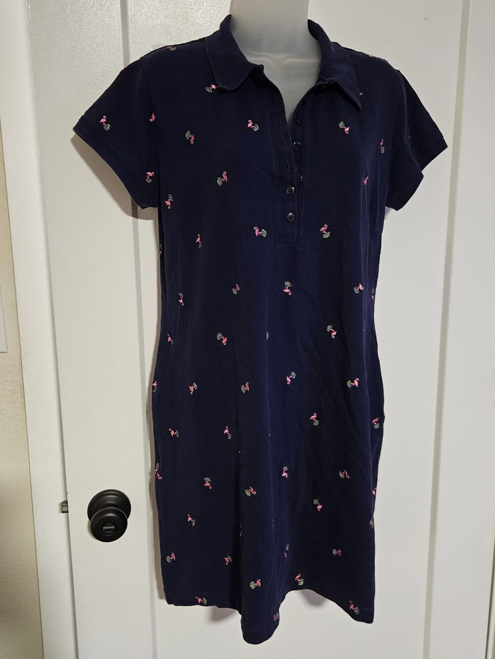 Talbots Navy Polo Dress with Pink Flamingos
